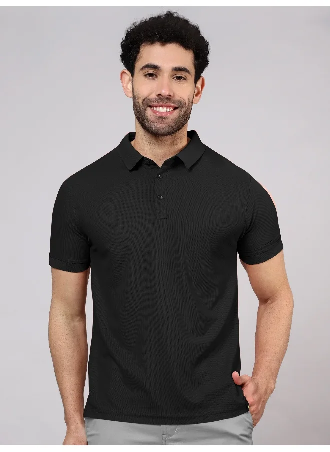 بيونغ Men's Regular Fit Half Sleeve Soild Casual Bold Polo T-shirt