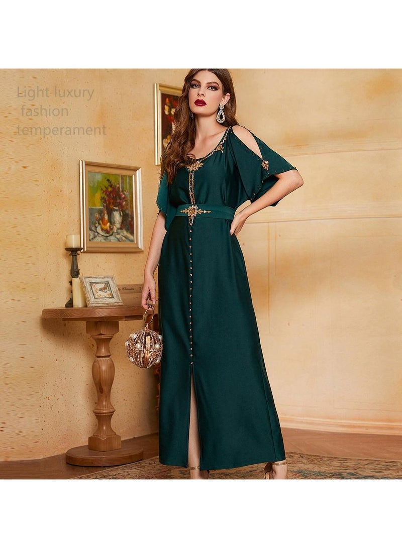 NIBEMINENT Women Embroidery And Shoulder Design Satin Fabric For Abaya Muslim Dress， High-end Quality for Daily and Evening Party Gowns  - Image 2