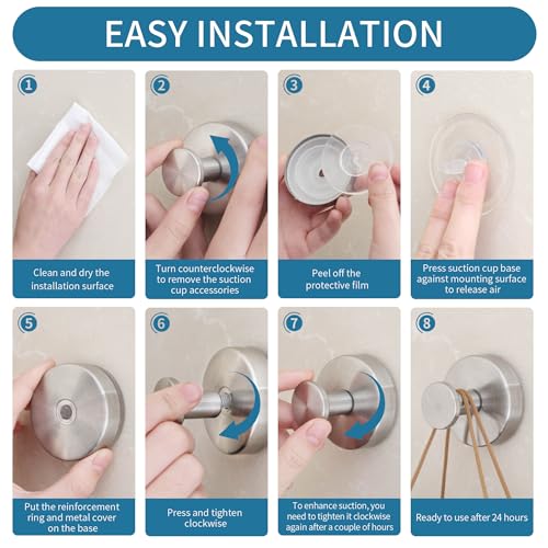 Deluwire Suction Cup Hooks for Shower, Shower Hooks for Bath Robe, Mirror, Tile, Window Glass, Towel Hooks Removable for Bathroom Wall, 3 Packs-Silver - Image 4