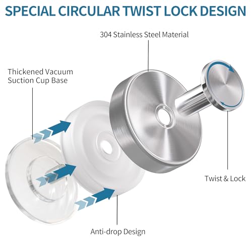Deluwire Suction Cup Hooks for Shower, Shower Hooks for Bath Robe, Mirror, Tile, Window Glass, Towel Hooks Removable for Bathroom Wall, 3 Packs-Silver - Image 3