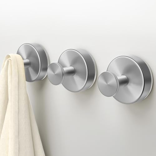 Deluwire Suction Cup Hooks for Shower, Shower Hooks for Bath Robe, Mirror, Tile, Window Glass, Towel Hooks Removable for Bathroom Wall, 3 Packs-Silver - Image 1