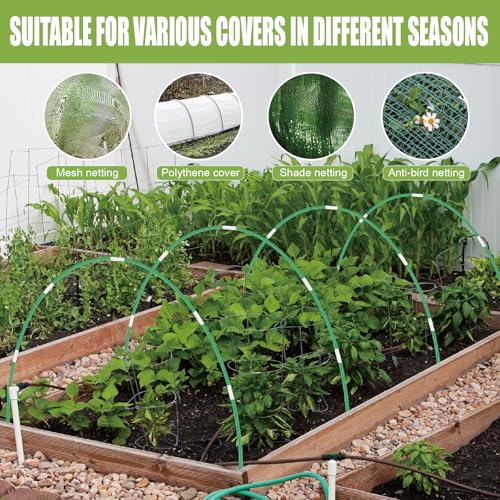 lifskydom 60PCS Garden Hoops for Raised Beds, 8FT Rust-Free Fiberglass Greenhouse Hoops, DIY Frame Stake to Create Grow Tunnels, Plant Support Row Covers & Garden Netting, 40Pcs Clips - Image 5