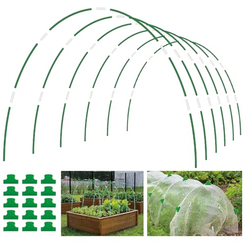 lifskydom 60PCS Garden Hoops for Raised Beds, 8FT Rust-Free Fiberglass Greenhouse Hoops, DIY Frame Stake to Create Grow Tunnels, Plant Support Row Covers & Garden Netting, 40Pcs Clips - Image 1