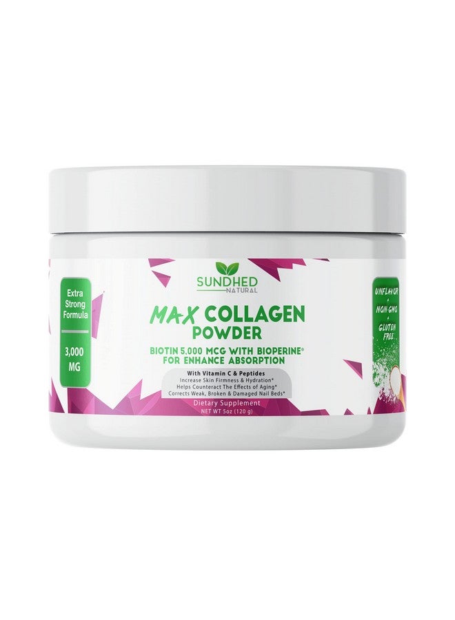 Sundhed Natural Max Collagen Plus C (30 Day Supply) - All Natural Collagen Powder with Biotin & Bioperine to Boost Anti Aging Hydration & Skin Firmness - 500mg Vitamin C - Strengthen Bones & Nails - Image 1