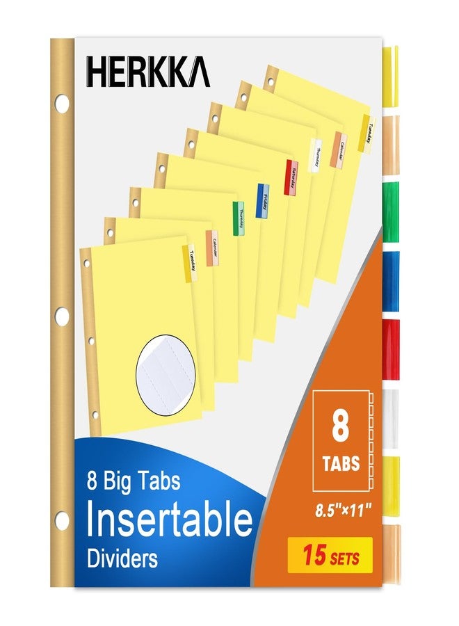 HERKKA 8-Tab Binder Divider, HERKKA 120 Pack Binder Index Dividers with 8 Insertable Multicolor Big Tabs, Paper with Gold-Reinforced Holes Letter Size, Yellow, 1/8-Cut Tabs - Image 1