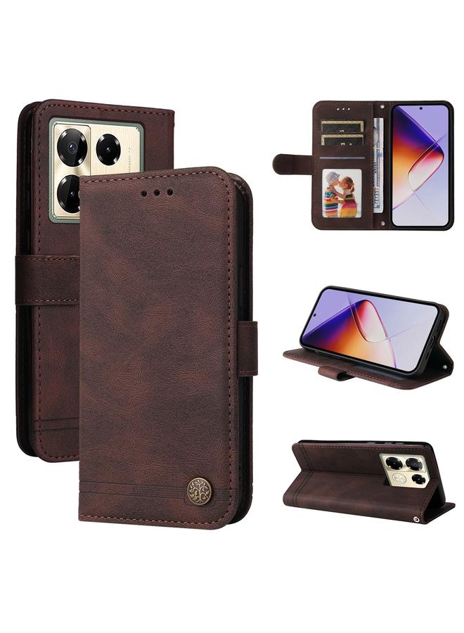 Zaboon Case For Infinix Note 40 Pro 4G / 5G / Note 40 Pro+ Skin Feel Life Tree Metal Button Leather Phone Case - Image 1
