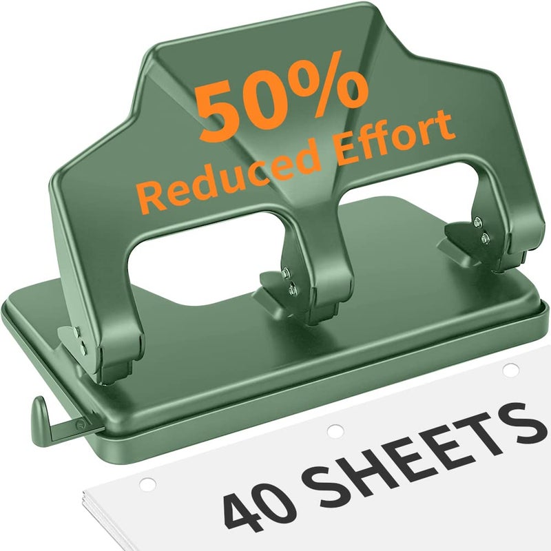 AFMAT 3 Hole Punch, 9/32" Holes Diameter, 40-Sheet Three Hole Punch, 50% Reduced Effort, 3 Hole Puncher for Binder w/Large Chip Tray, Heavy Duty Metal Paper Puncher for Home/Office/School, HP17 - Image 1