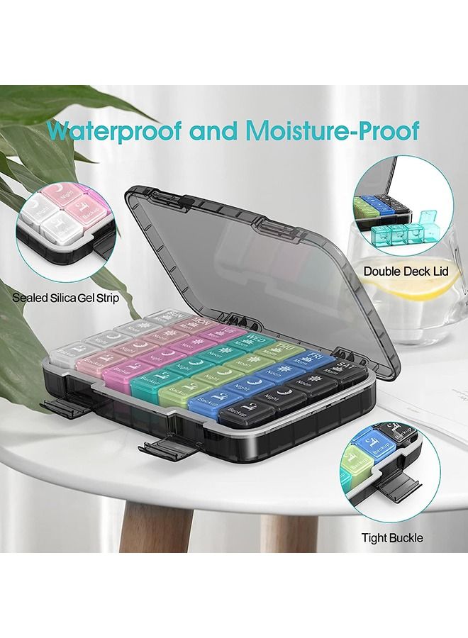 Arabest Weekly Pill Organizer 4 Times per Day, 28 Compartments Extra Large Medicine Box, Moisture-Proof and Waterproof 7 Days Travel Pill Case for Vitamin, Medicine, Fish Oil/Supplements, Black  - Image 5