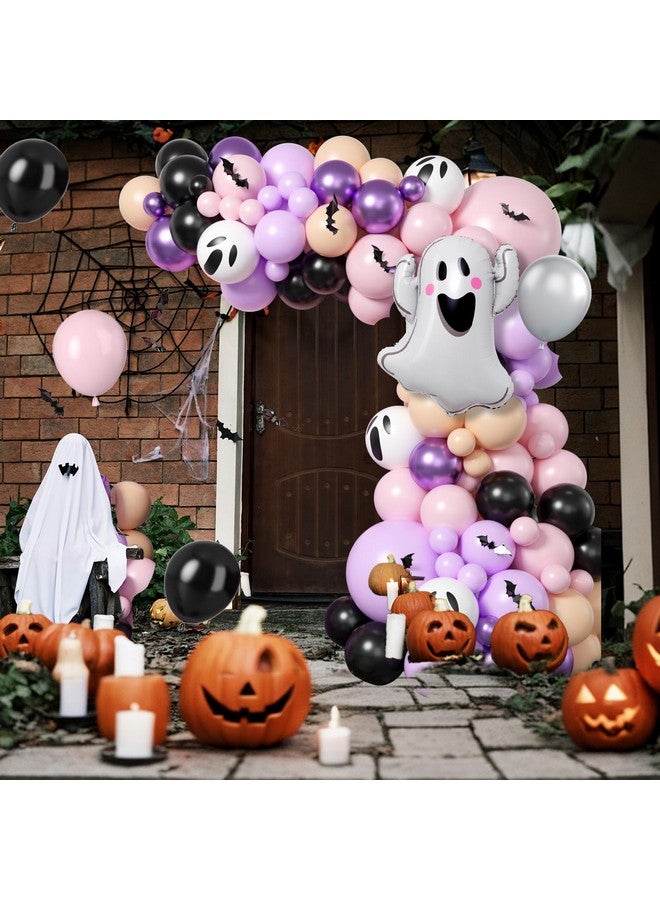 بيابيان طقم قوس بالونات الهالوين باللون الوردي والأسود والأرجواني، بالونات الهالوين المصنوعة من رقائق معدنية على شكل نجمة العنكبوت، ديكورات حفلات استقبال المولود السعيدة للبنات، عيد ميلاد مخيف، لوازم حفلات الهالوين - Image 4