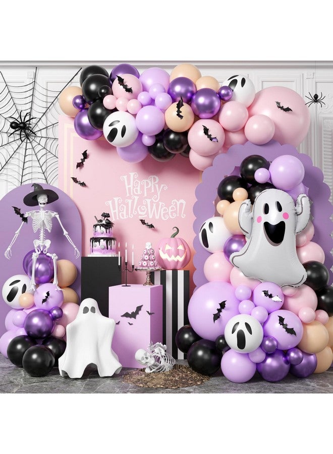 بيابيان طقم قوس بالونات الهالوين باللون الوردي والأسود والأرجواني، بالونات الهالوين المصنوعة من رقائق معدنية على شكل نجمة العنكبوت، ديكورات حفلات استقبال المولود السعيدة للبنات، عيد ميلاد مخيف، لوازم حفلات الهالوين - Image 1