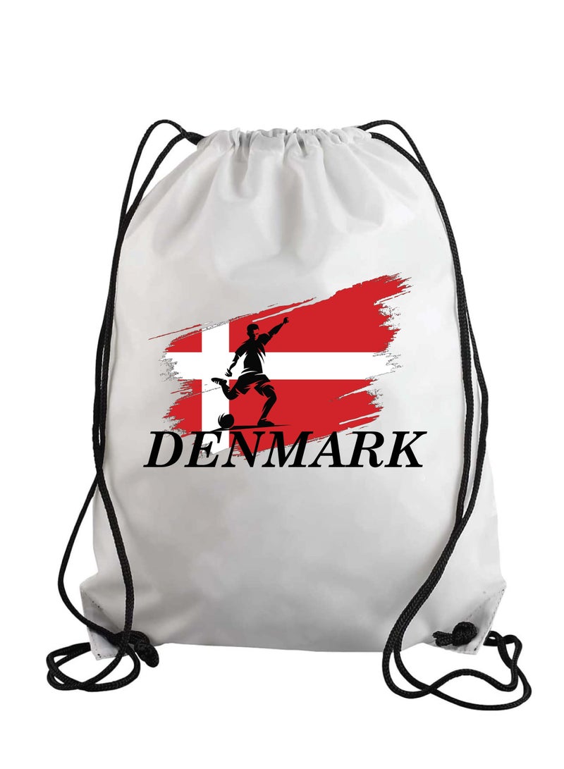 PRINTSHOP4ME Denmark Soccer Drawstring Bag or Backpack Suitable for Adults and Kids and Sports Fans (Design 1) 