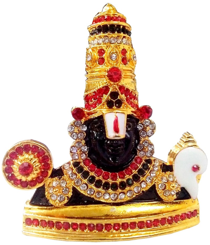 Purpledip Metal Idol Tirupathi Balaji Glittering Stones Statue with ShankhaChakra 11852 - Image 1