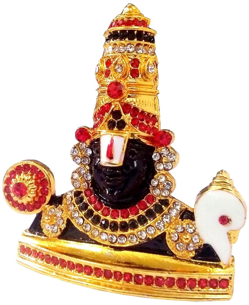 Purpledip Metal Idol Tirupathi Balaji Glittering Stones Statue with ShankhaChakra 11852 - Image 2