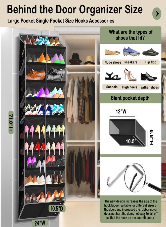 Kotkn 10-Tier Over the Door Shoe Organizer, 20 Pockets Holds 20-30 Pairs, Heavy-Duty Oxford Fabric with Hexagon Mesh for Boots & Sneakers-Black - Image 2