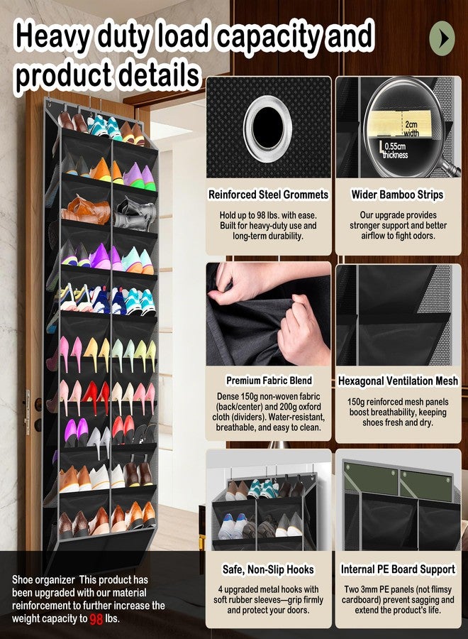 Kotkn 10-Tier Over the Door Shoe Organizer, 20 Pockets Holds 20-30 Pairs, Heavy-Duty Oxford Fabric with Hexagon Mesh for Boots & Sneakers-Black - Image 3