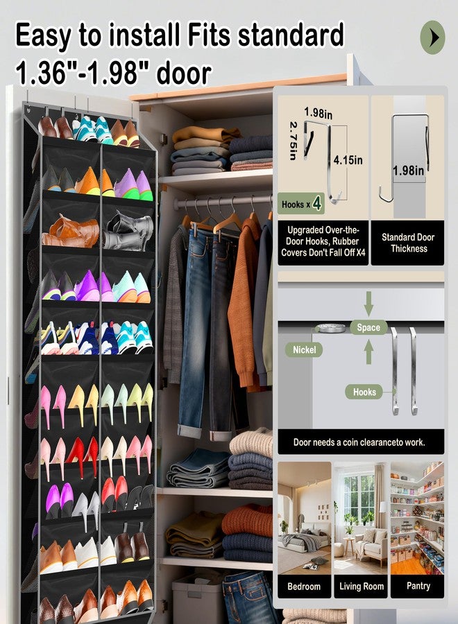Kotkn 10-Tier Over the Door Shoe Organizer, 20 Pockets Holds 20-30 Pairs, Heavy-Duty Oxford Fabric with Hexagon Mesh for Boots & Sneakers-Black - Image 4