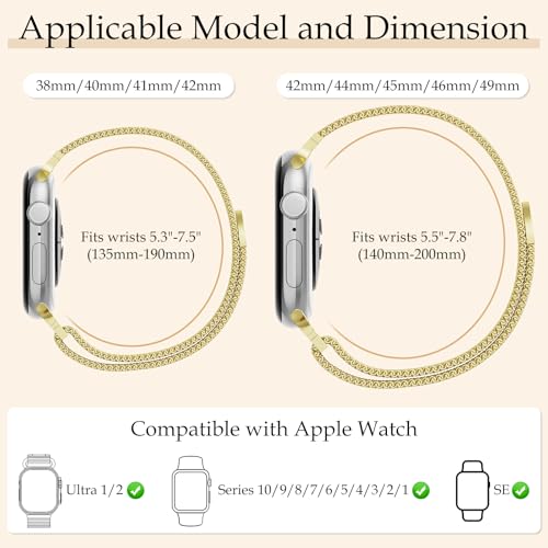 Vigamen Waterproof Stainless Steel Milanese Band with Case Compatible with Apple Watch Bands for Women Men 46mm,Magnetic Metal Wrist Straps for iWatch Series 10 11,Breathable,Adjustable,Gold - Image 5