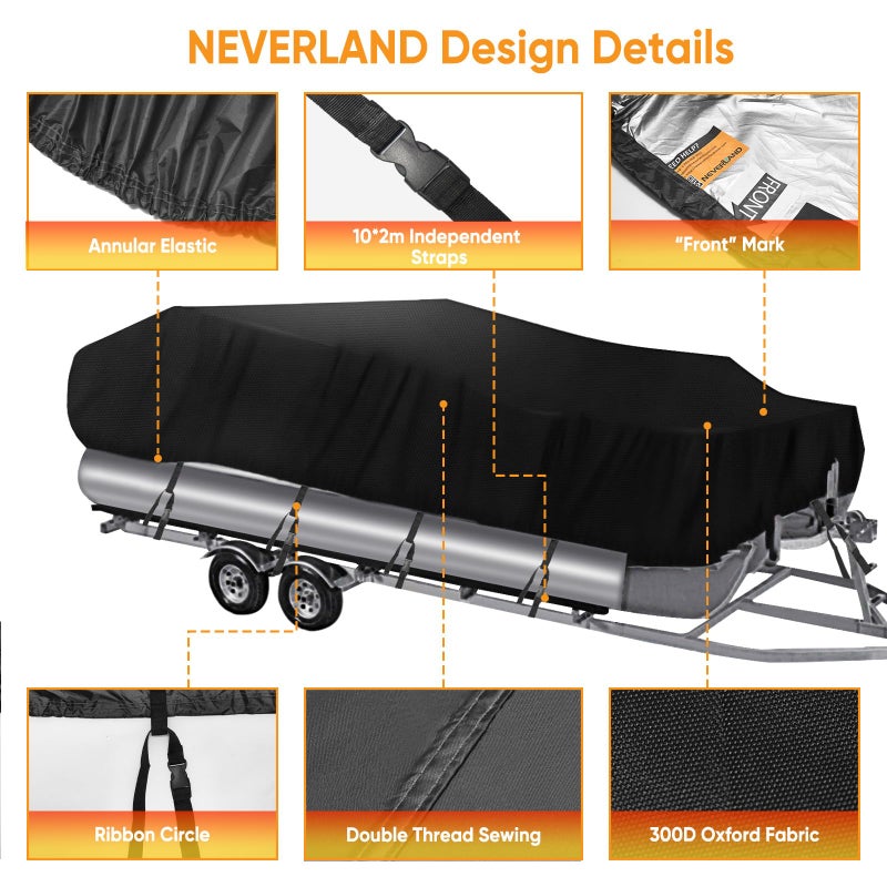 NEVERLAND Pontoon Boat Cover Waterproof Heavy Duty Trailerable Boat Cover Marine Grade Polyester Canvas Cover Fits Pontoon/Deck Boats (Boat Length 17-20ft, Beam Width up to 102", Black) - Image 2