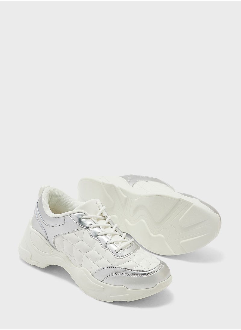 Ginger - Diamond Print Metallic Detail Sneaker - Image 1