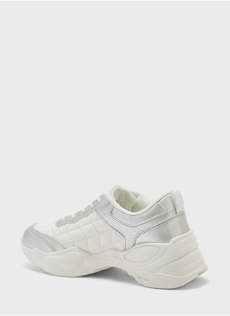 Ginger - Diamond Print Metallic Detail Sneaker - Image 1