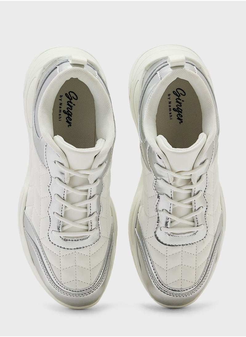 Ginger - Diamond Print Metallic Detail Sneaker - Image 1