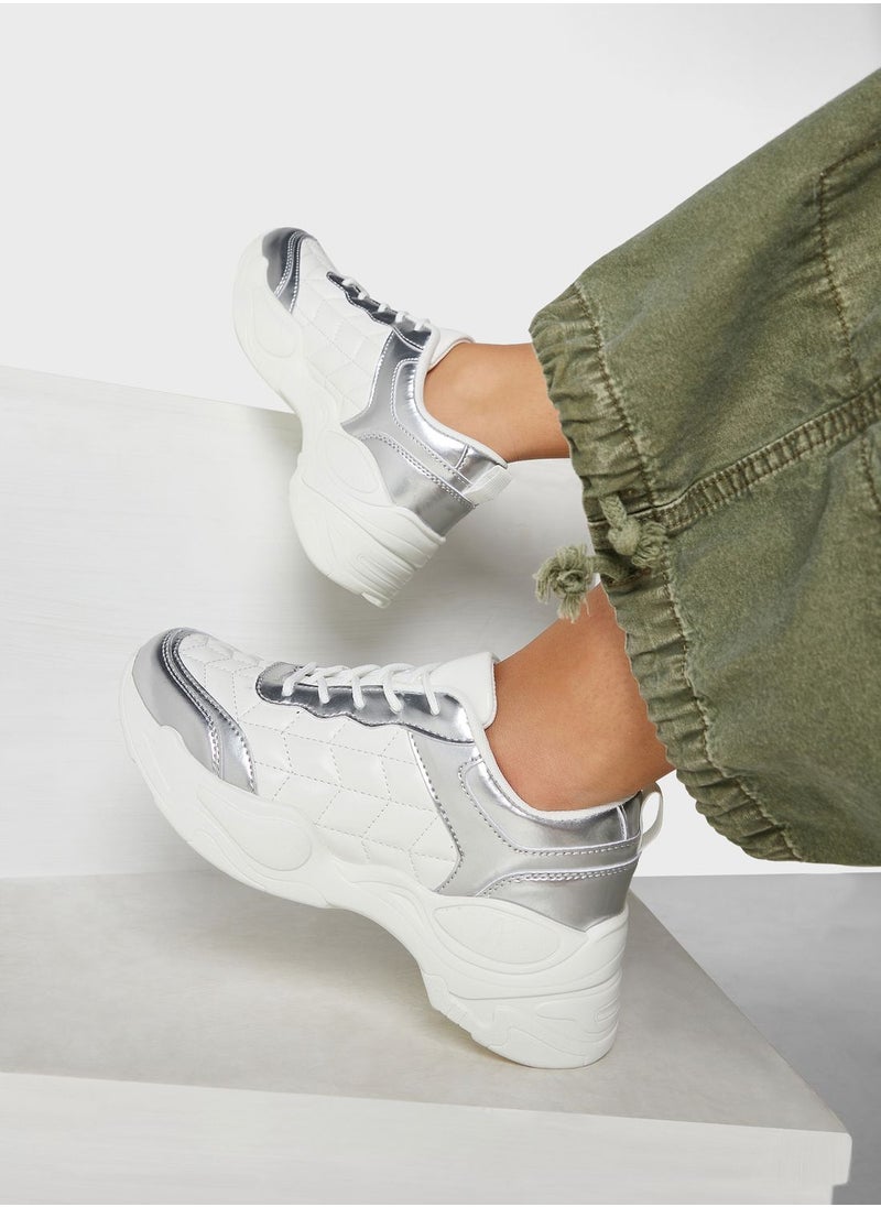 Ginger - Diamond Print Metallic Detail Sneaker - Image 1