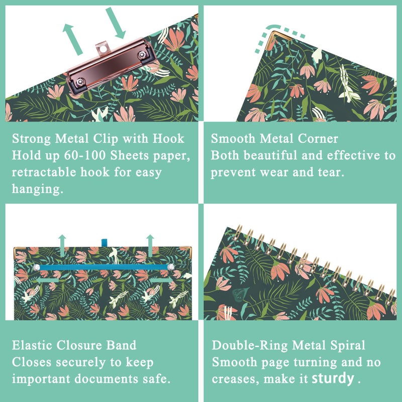 HAUTOCO Clipboard Folio with Refillable Notepad for Letter Size (11" x 8.5"), 5 Dividers with 10 Pockets, Elastic Pen Holder and File Folder Labels, Spiral Nurse Clipboard Artboard(Flower Bird) - Image 5