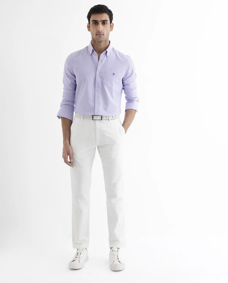 Rare Rabbit Rare Rabbit Men's Oxfom Light Purple Cotton Polyester Fabric Full Sleeves Button Down Collar Regular Fit Plain Formal Shirt