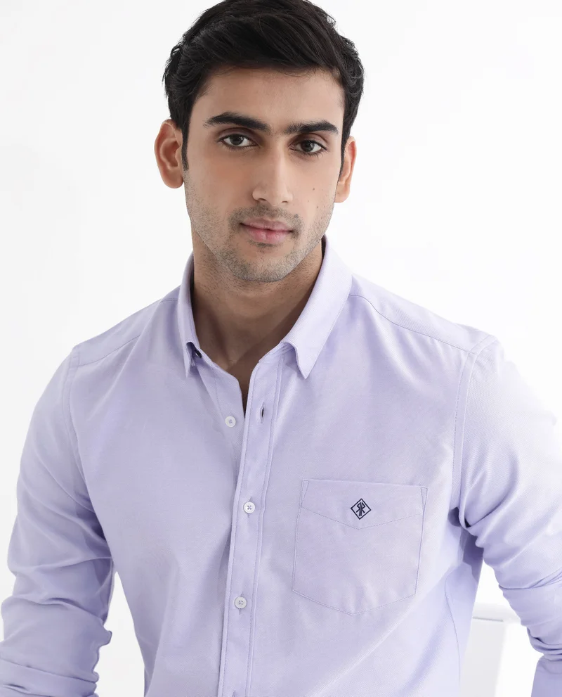 Rare Rabbit Rare Rabbit Men's Oxfom Light Purple Cotton Polyester Fabric Full Sleeves Button Down Collar Regular Fit Plain Formal Shirt