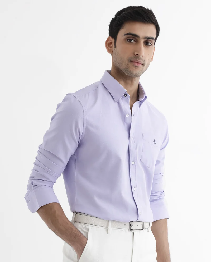 Rare Rabbit Men's Button-Down Formal Plain Shirt With Embroidered Logo