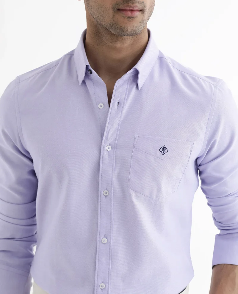 Rare Rabbit Men's Button-Down Formal Plain Shirt With Embroidered Logo