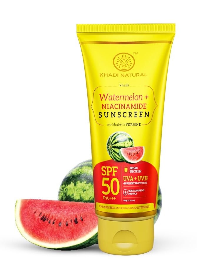 Khadi Natural Watermelon and Niacinamide Sunscreen Aqua Gel SPF 50 PA   Non oily formula   Lightweight  No white cast   100gm - Image 1