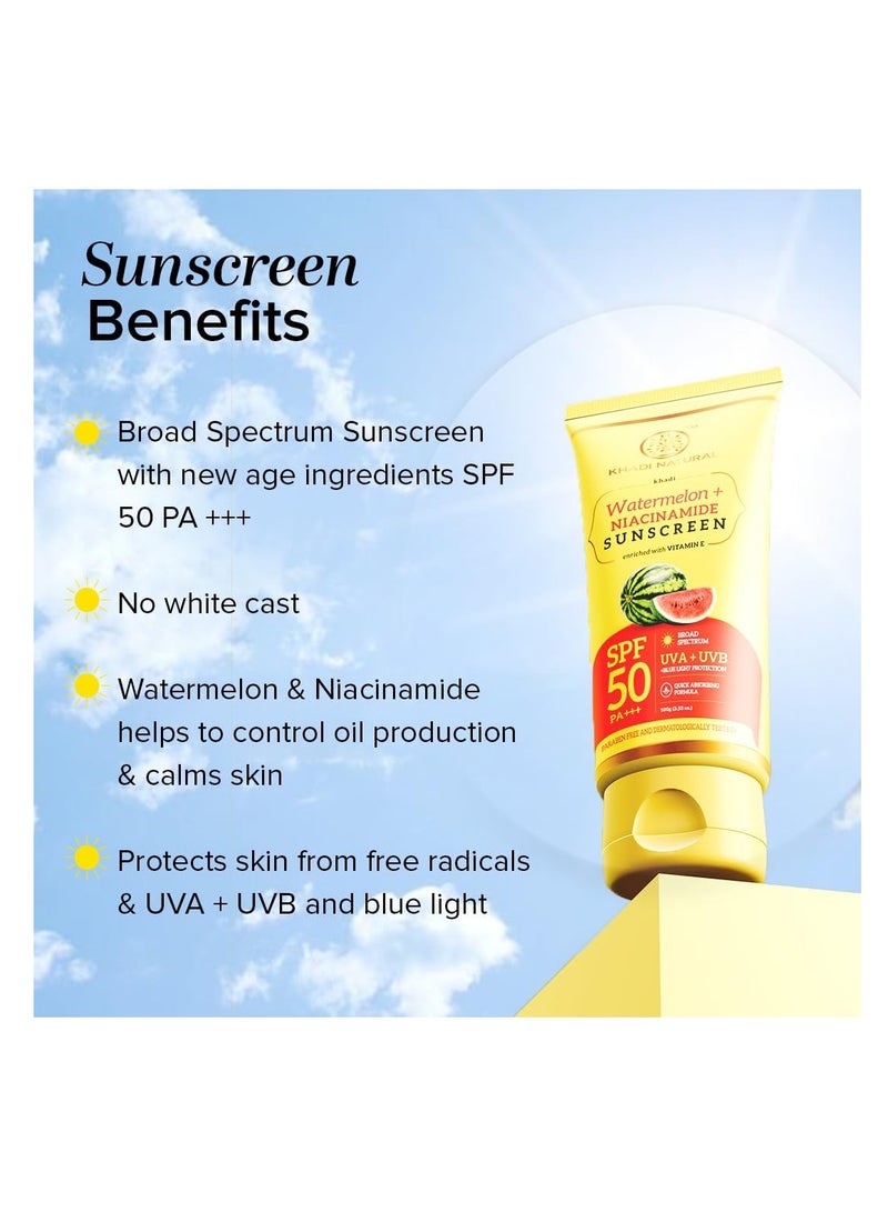 Khadi Natural Watermelon and Niacinamide Sunscreen Aqua Gel SPF 50 PA   Non oily formula   Lightweight  No white cast   100gm - Image 2