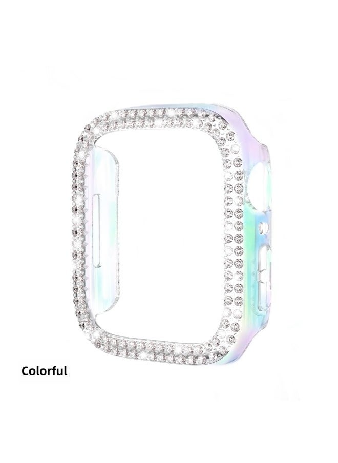 Generic - Suitable For Iwatch9/8/7/6/5 Generation Double Diamond Half Package Electroplated Hollow Apple Watch PC Protective Case-Color:Colorful-Exterior Dimension:40mm - Image 1