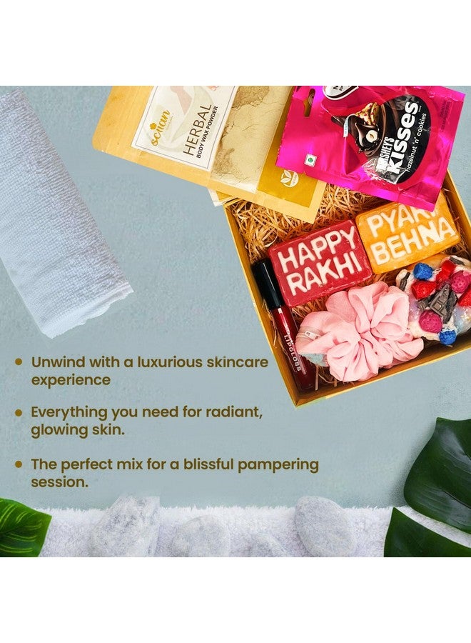 SCIIAN Rakhi Gift Hamper | Gift Hamper for Sister | Rakhbhandan Gift | Pyari Behna Soap | Dessert Candle | Herbal Body Wax Powder | Decorative Scrunchie | Rakhi Hamper Box - Image 4