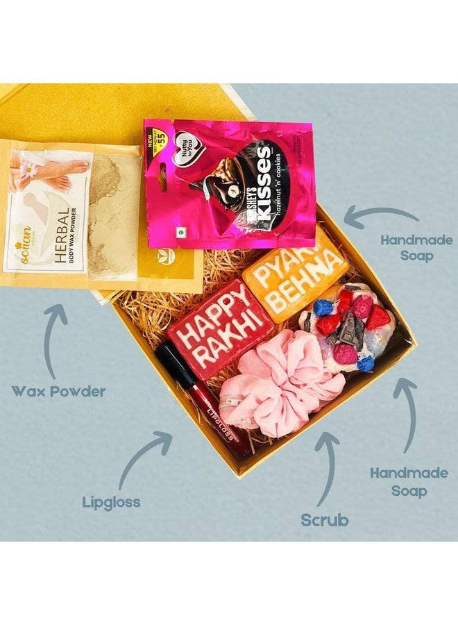 SCIIAN Rakhi Gift Hamper | Gift Hamper for Sister | Rakhbhandan Gift | Pyari Behna Soap | Dessert Candle | Herbal Body Wax Powder | Decorative Scrunchie | Rakhi Hamper Box - Image 3