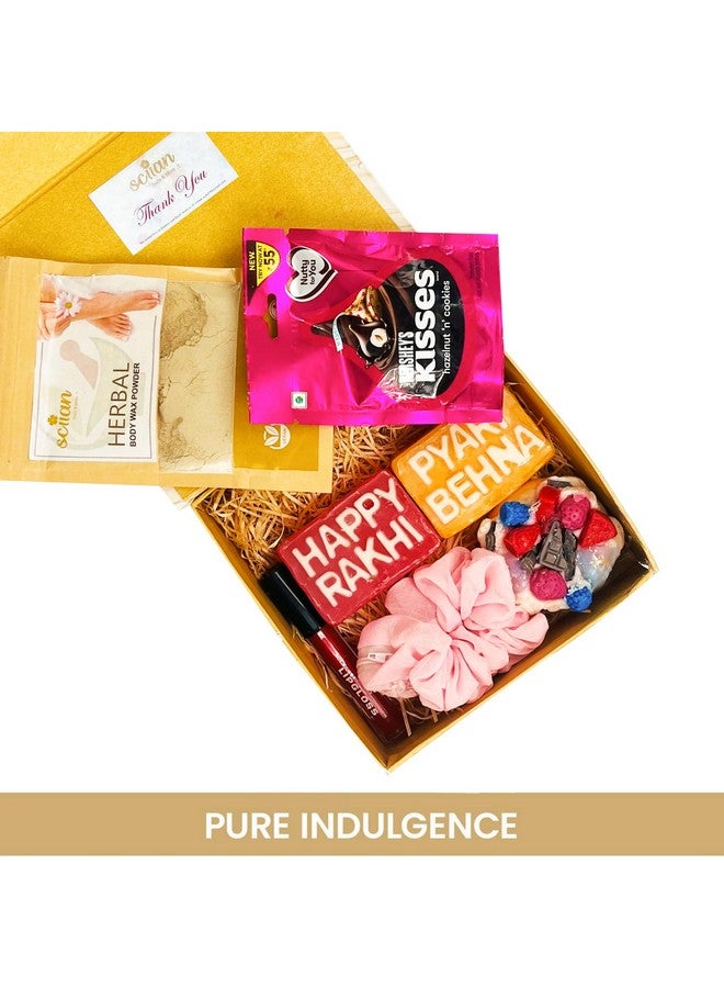 SCIIAN Rakhi Gift Hamper | Gift Hamper for Sister | Rakhbhandan Gift | Pyari Behna Soap | Dessert Candle | Herbal Body Wax Powder | Decorative Scrunchie | Rakhi Hamper Box - Image 2