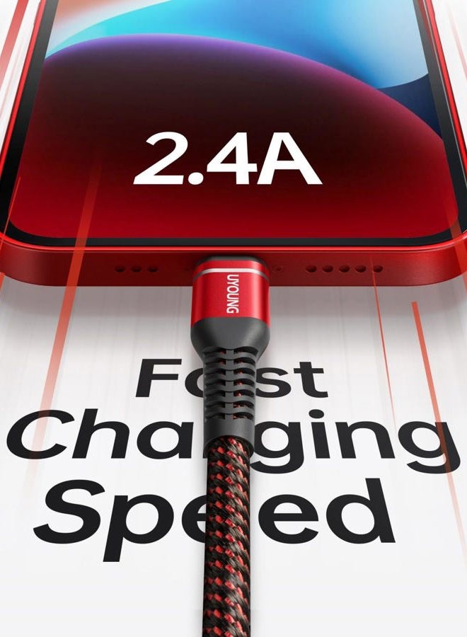 UYOUNG iPhone Charger Cable 3Pack 6FT, USB Lightning Cable Nylon Braided Heavy Duty Fast Charging Cord Compatible with iPhone 14/13/12/11/SE/X/XS Max/XR/8/7/6/6S/Pro/Plus/iPad/iPod/AirPods-Red - Image 2