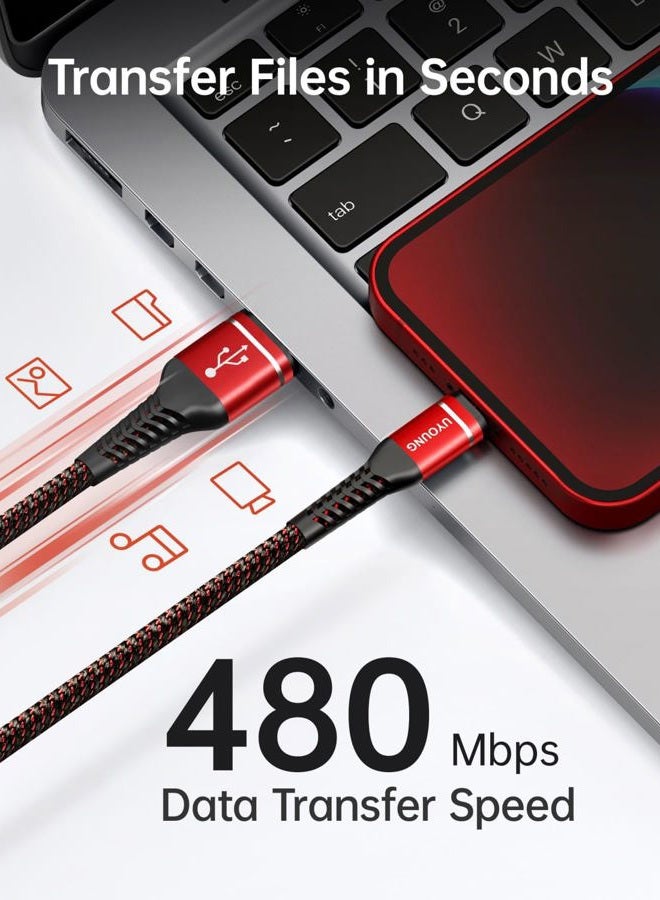 UYOUNG iPhone Charger Cable 3Pack 6FT, USB Lightning Cable Nylon Braided Heavy Duty Fast Charging Cord Compatible with iPhone 14/13/12/11/SE/X/XS Max/XR/8/7/6/6S/Pro/Plus/iPad/iPod/AirPods-Red - Image 3