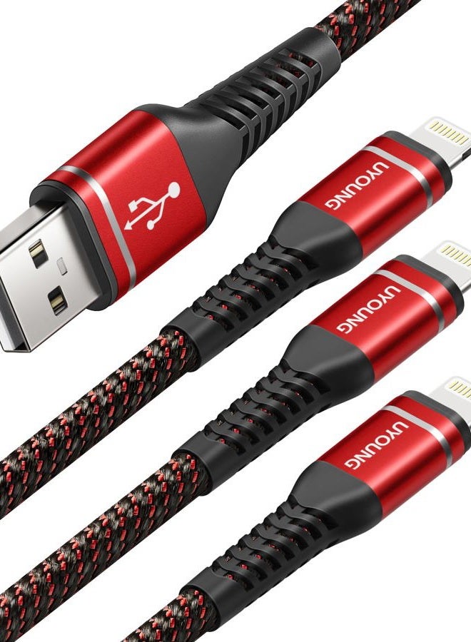 UYOUNG iPhone Charger Cable 3Pack 6FT, USB Lightning Cable Nylon Braided Heavy Duty Fast Charging Cord Compatible with iPhone 14/13/12/11/SE/X/XS Max/XR/8/7/6/6S/Pro/Plus/iPad/iPod/AirPods-Red - Image 1