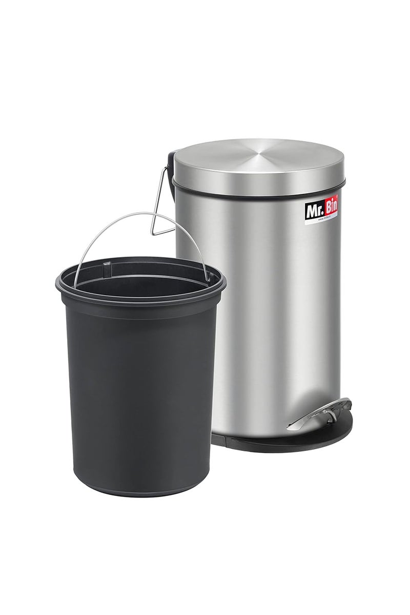 Mr. Bin Mr Bin Stainless Steel Dustbin SS 202 Plain Pedal Bin with Plastic Bucket and Lid 8 x 13 Garbage Bin StepOn Trash Can Round Shape Dustbin for Home Bathroom Kitchen Office 7 Liter - Image 5