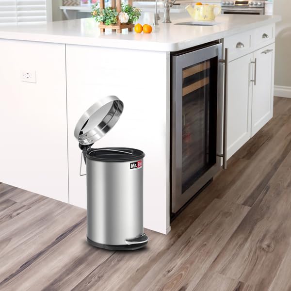 Mr. Bin Mr Bin Stainless Steel Dustbin SS 202 Plain Pedal Bin with Plastic Bucket and Lid 8 x 13 Garbage Bin StepOn Trash Can Round Shape Dustbin for Home Bathroom Kitchen Office 7 Liter - Image 2