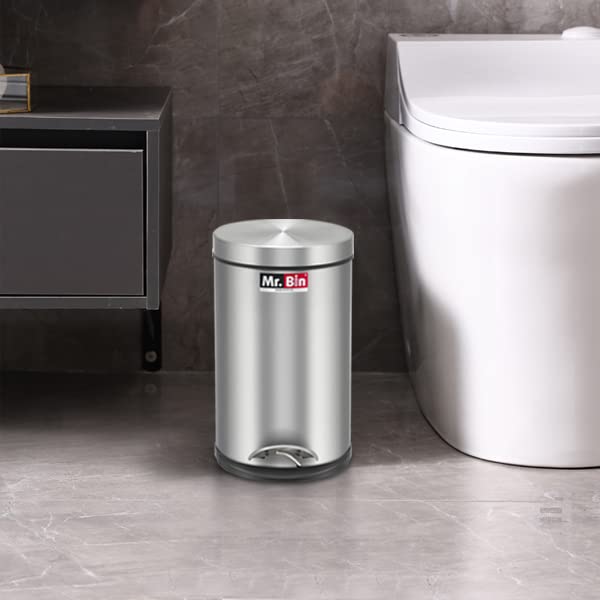 Mr. Bin Mr Bin Stainless Steel Dustbin SS 202 Plain Pedal Bin with Plastic Bucket and Lid 8 x 13 Garbage Bin StepOn Trash Can Round Shape Dustbin for Home Bathroom Kitchen Office 7 Liter - Image 3