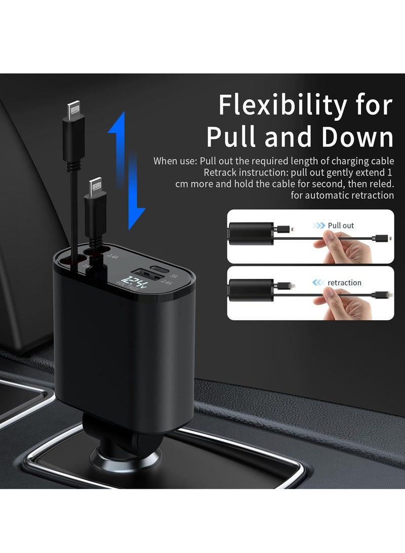 MIXDE Retractable Car Charger, 4 in 1 Fast Charging Car Charger 60W, 2 Retractable iPhone Charger Cables and USB Car Charger Compatible with iPhone 15/14/13/12/11 Pro Max - Image 3