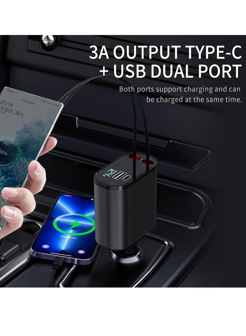 MIXDE Retractable Car Charger, 4 in 1 Fast Charging Car Charger 60W, 2 Retractable iPhone Charger Cables and USB Car Charger Compatible with iPhone 15/14/13/12/11 Pro Max - Image 5