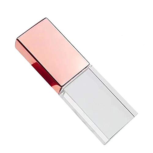 SXBan Rose Gold Crystal 32GB USB 2.0 Flash Drive LED Light Glass Pen Drive Thumb Drive Memory Stick Gift for Boy Girls Kids Adults Pendrive USB Stick - Image 1
