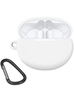 ELTRAZONE Silicone Case Cover for Huawei FreeBuds 3 - Anti-Shock Full Protection with Carabiner and Charging Port Accessibility - White  - Image 2