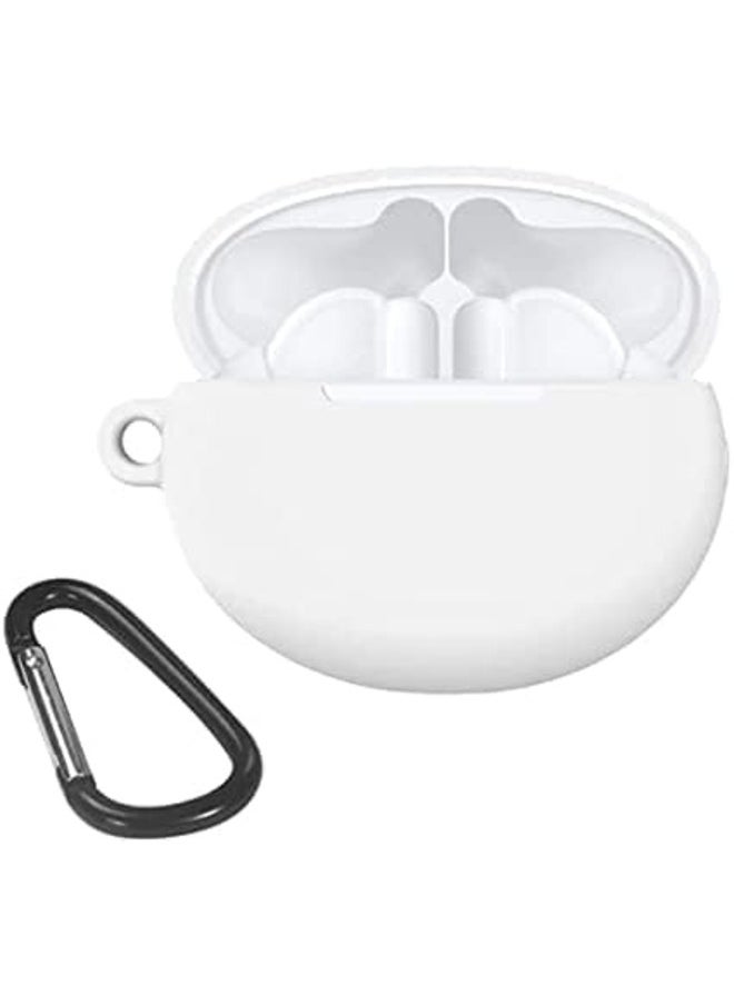 ELTRAZONE - Silicone Case Cover for Huawei FreeBuds 3 - Anti-Shock Full Protection with Carabiner and Charging Port Accessibility - White - Image 1