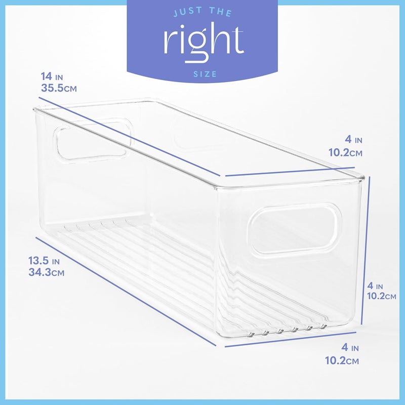 PrimeBox Plastic Food Storage 2 Pack Clear Container Bin with Handles for Organizing Kitchen, Pantry, Refrigerator, Freezer, Pantry, Cabinet, Closet, Bathroom. 14”X4”x4” - Image 3