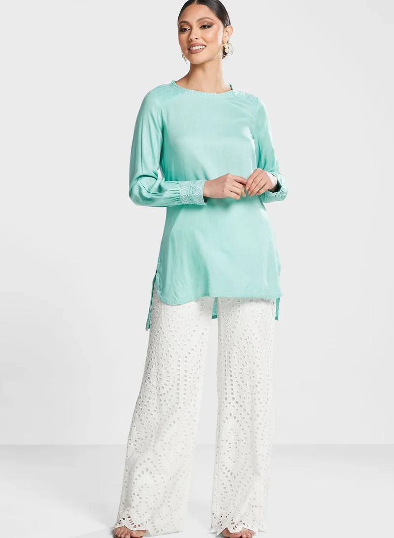 globaldesi Ruffle Detail Crew Neck Top